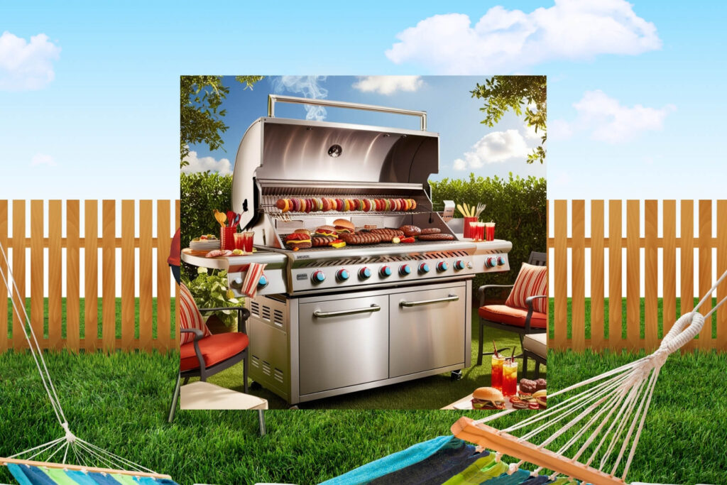 A large outdoor grill setup with sizzling meats and vegetables, perfect for hosting big parties.