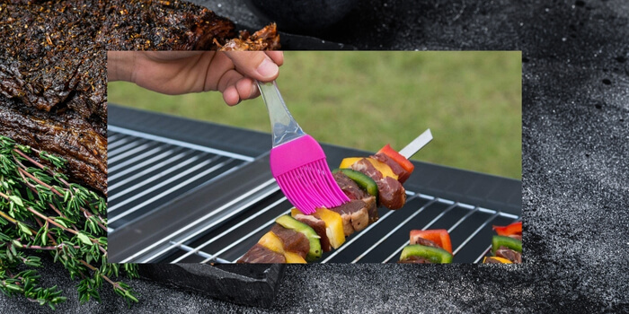 A vibrant outdoor grilling setup with essential BBQ tools and add-ons.